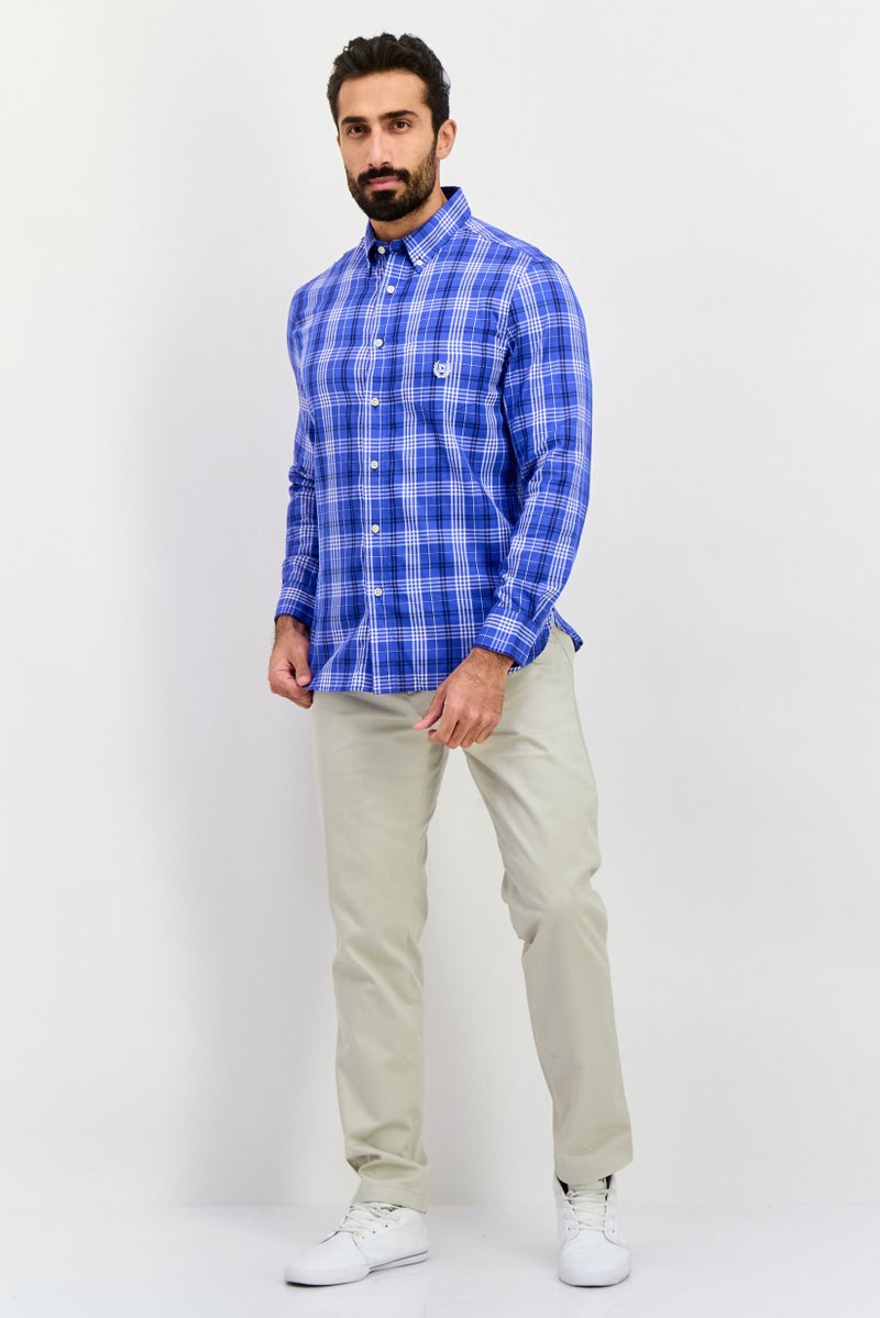 Chaps Men Regular Fit Checkered Long Sleeve Casual Shirt, Blue - Image 4